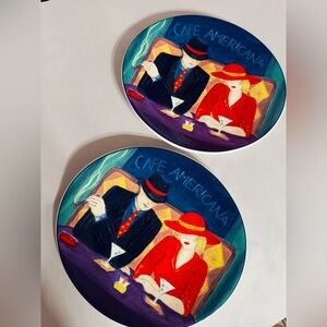 Vintage‎ Sango CAFE AMERICANA 2-Salad Plates Oven Safe Ceramic Dessert Dish